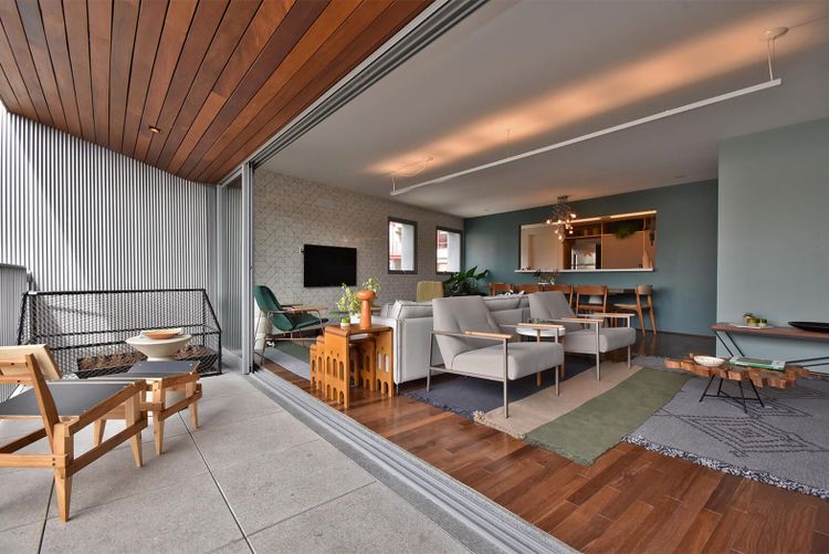 Vista diagonal da sala do decorado do Azul